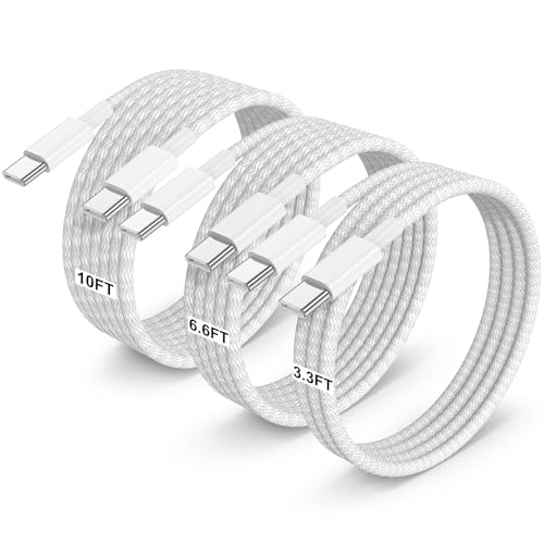 Upgrade Your Charging Experience with the 3-Pack Braided USB C to USB C Cable Set – Versatile Lengths (3.3 FT, 6.6 FT, 10 FT) for Ultra-Fast 60 W Power Delivery, Tangle-Free Durability, Reinforced Connectors for i Phone 16, Galaxy S24, Mac Book Pro & More – Lightweight, Portable, Essential for Home, Office, and Travel Charging Needs