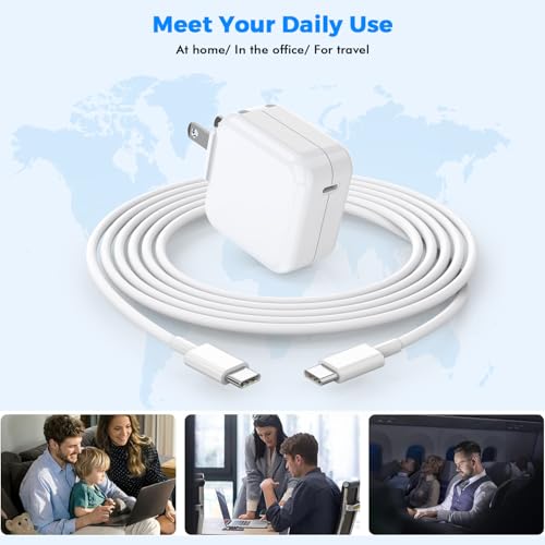 30 W Ultra-Fast USB-C Charger for Mac Book & i Phone – Dual Pack with 10 ft Cable for Efficient Charging of M1, M2, M3 Models – Premium Safety Features & Universal Compatibility for All USB-C Devices – Compact, Portable Design for Home, Office, Travel