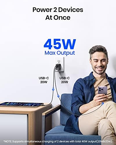 INIU 45 W USB C Fast Charger – Compact Dual Wall Adapter with Samsung Super Fast Charging 2.0, PD Technology for Rapid Power Delivery to i Phone 16/15 Pro, Samsung S23/S22 Ultra, Mac Book Air & More – Travel-Friendly Design with Foldable Prongs for Enhanced Portability and Safety