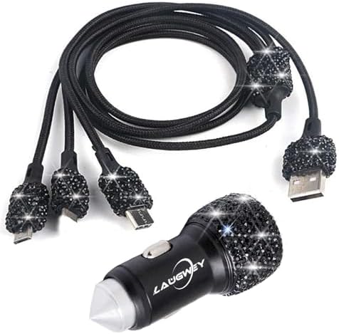 Chic Rhinestone Dual USB Car Charger & 3-in-1 Braided Charging Cable Set – Stylish Bling Accessories for Fast Charging & Enhanced Compatibility – Perfect for Women’s Vehicles in Silver