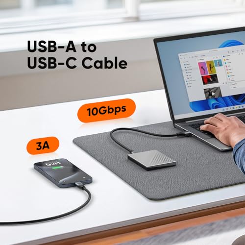 Ultimate 10 Gbps USB A to USB C Cable – 5 ft High-Speed Connector for Rapid Data Transfer & Charging, Optimized for i Phone 15/16+, Galaxy S24/S23+, Android Auto – Durable Nylon Braided Design for Effortless Travel and Daily Use