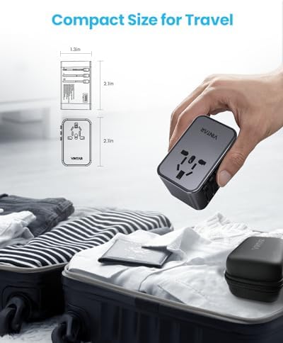 VINTAR Universal Travel Adapter 75 W Ga N Technology: Ultimate All-in-One Power Converter with 3 USB-C PD and 2 USB-A Quick Charge Ports for Global Use – Compact Power Solution for Laptops & Smartphones in 200+ Countries – Reliable Performance with Safety Features for Hassle-Free Charging