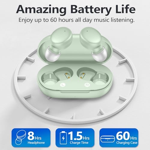 Ultra-Lightweight MOZOTER S8 Mini Wireless Earbuds – Bluetooth 5.3 Headphones with 60 Hours Playtime, Deep Bass Performance, Sweat-Resistant Design in Trendy Purple, Optimal Comfort for Sports & Daily Use