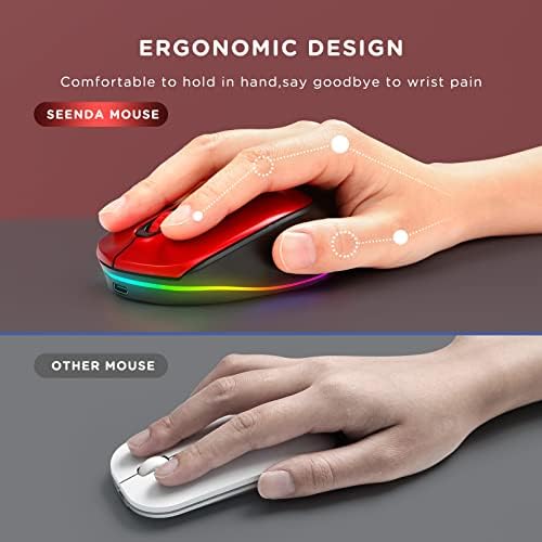 seenda Rechargeable Wireless Mouse with LED Rainbow Lights – Ergonomic, Quiet Click Design for Laptops, PCs, and Chromebooks – Perfect for Kids and Professionals Alike – Portable Purple Accessory for Enhanced Productivity and Style