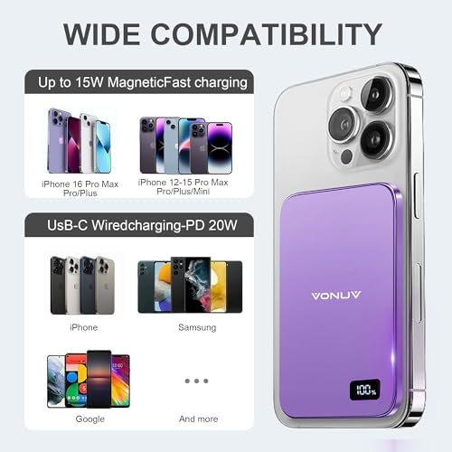 Ultra-Slim Magnetic Wireless Power Bank 5000 m Ah – 15 W Fast Charger for i Phone 16/15/14/13/12 Series – Sleek Metallic Design with USB-C Charging Cable – Enhanced Safety Features for Reliable On-the-Go Power