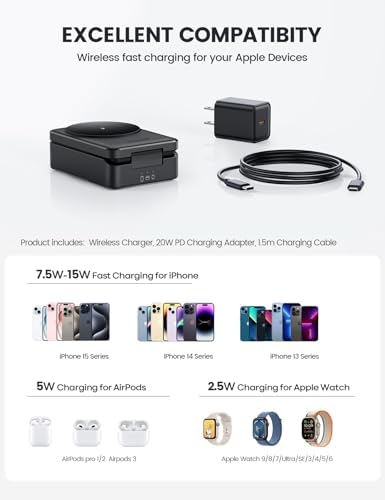 Lamicall 3-in-1 Mag Safe Wireless Charging Station – Foldable & Portable Charger for i Phone 16, 15, 14, 13, Apple Watch, and Air Pods – Fast Multi-Device Power Hub for Travelers and Apple Users – Enhanced Compatibility and Efficiency