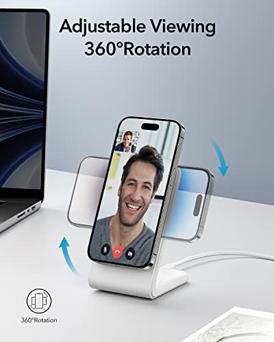 Meifigno Dual Pack Mag Safe-Compatible Fast Wireless Charger Stand with 20 W USB-C Block & 2 USB-C Cables – Premium Charging Solution for i Phone 16 Pro Max, 15, 14, 13, 12 & Air Pods 4/3/Pro – Sleek Design for Efficient Device Powering and Enhanced Compatibility