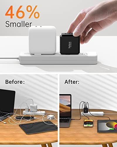 SELORE 67 W Ga N USB C Charger Block – Foldable 3-Port Fast Charging Adapter with USB-C Cable for Mac Book Pro, i Pad Pro, Galaxy S23/S22, i Phone 15/14 – Ultimate Efficiency for On-the-Go Power Needs