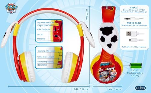 Paw Patrol Skye Kids Bluetooth Headphones – Safe and Stylish Wireless Sound with Built-in Microphone and Volume Limiting for Hearing Protection – Travel-Friendly Foldable Design Ideal for School and Home Use – Enhanced Comfort for Young Listeners and Versatile Compatibility across Devices