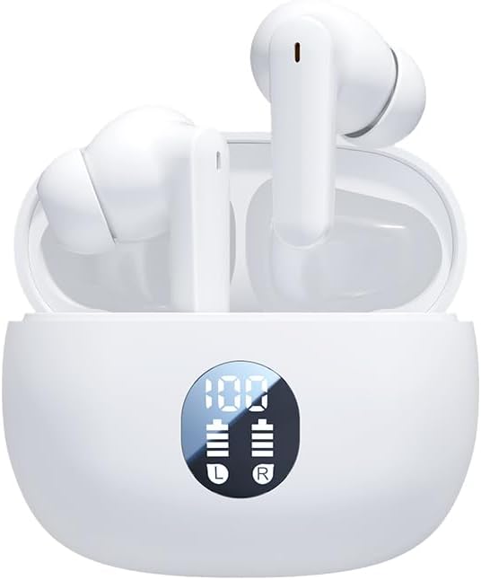 Enhance Your Lifestyle with Beige Bluetooth 5.4 Wireless Earbuds – Experience Superior Noise Cancelling Technology, Immersive Stereo Bass, and IPX7 Waterproof Durability – 30-Hour Playtime with LED Battery Indicator – Ideal for Sports, Gaming, and Professional Use