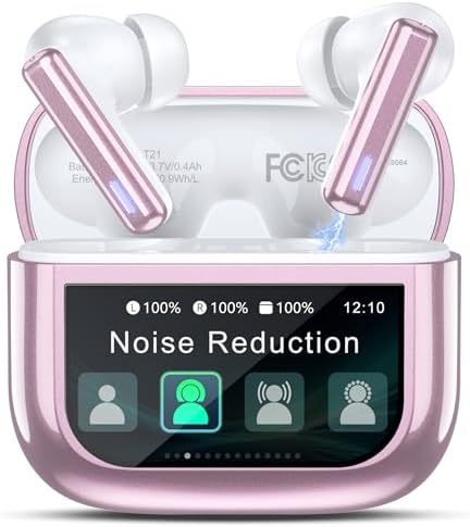 Revolutionary Pink Wireless Earbuds with Touch Screen Control – Superior Active Noise Cancelling & Environmental Noise Reduction for Crystal-Clear Audio, 40-Hour Deep Bass Playback, IPX7 Waterproof for Active Lifestyles, Customizable EQ Settings for i OS & Android – Perfect for Commuters and Fitness Lovers