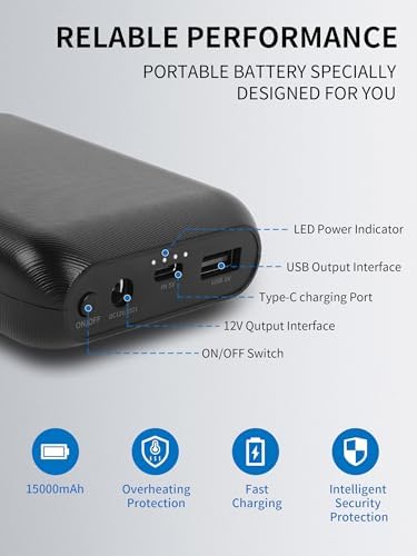 15000 m Ah Portable Power Bank – Ultra-Compact Charger for 12 V Heating Pads & More – Rechargeable Battery Pack with Dual Output for Quick Charging & Enhanced Device Compatibility – Ideal for Travel, Outdoor Adventures, and Everyday Use