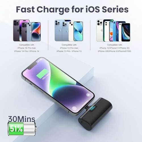Dual Pack Mini Portable i Phone Charger 5200 m Ah – Ultra-Compact 20 W PD Fast Charging Power Bank for i Phone 14, 13, 12, 11, X, 8, 7, 6 Series – Perfect Travel Companion for Quick Device Recharges and Enhanced Compatibility