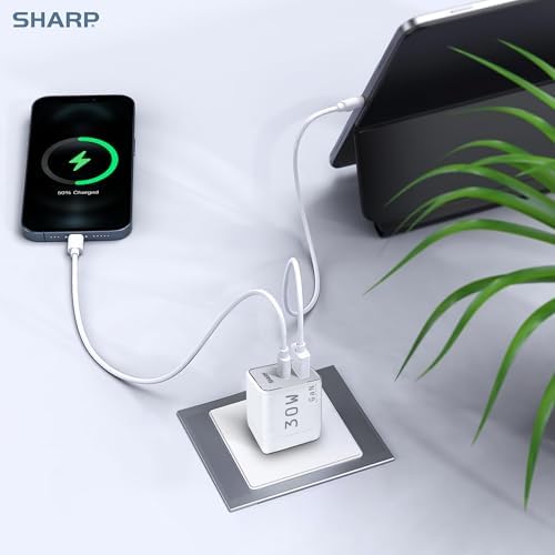 Compact 30 W Ga N Dual Port USB C Charger for i Phone 15/15 Pro/15 Pro Max – Efficient Fast Charging for i Pad Pro & Air Pods – Sleek Foldable Design for Ultimate Portability & Versatile Compatibility