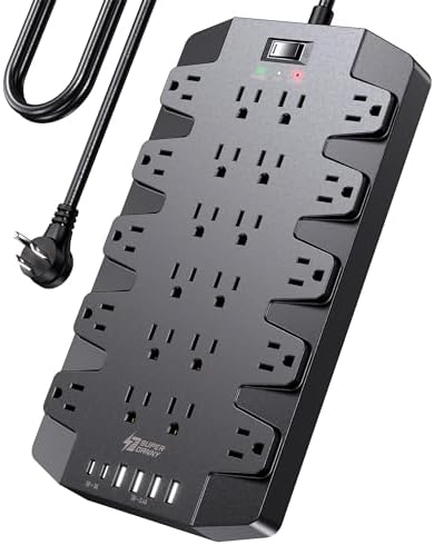 SUPERDANNY 22-Outlet Surge Protector Power Strip with 6.5 Ft Cord, 2 USB-C & 4 USB Ports – High-Capacity 1875 W/15 A with 2100 J Surge Protection for Home, Office, and Dorm Use – Wall Mount Design for Space-Saving Convenience
