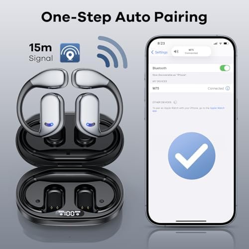 Revolutionize Your Workout with Ultra-Lightweight Open Ear Bluetooth Sport Earbuds – 60-Hour Playtime, Immersive 8 D Sound, and Smart LED Display – Ergonomic Over-Ear Design with Secure Earhooks and Built-in Mic for Comfort and Safety During Running and Daily Activities in Vibrant Light Yellow