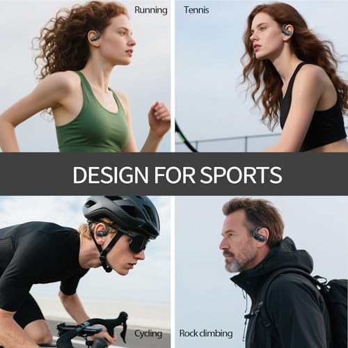 Revolutionary Bluetooth 5.3 Wireless Earbuds – Ultra-Lightweight Noise-Cancelling Headphones with Deep Bass for Sports Enthusiasts – Waterproof Design with Secure Ear Hooks for Running, Biking, and Climbing – Unmatched 60 Hours Playtime in Sleek Black Finish