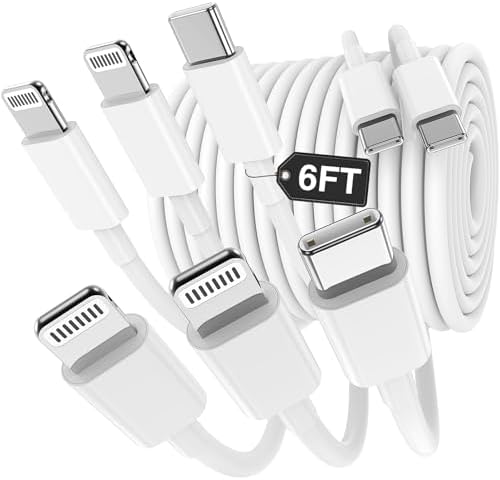Versatile 3-in-1 i Phone Charger Cable – 6 FT USB C to Lightning with Triple Port Compatibility for i Phone 16/15/14/13/12/11 Pro Max/XS/XR/8 & i Pad Pro/Mini – Fast Charging Solution (2-Pack, Black) for Effortless Multi-Device Power Management
