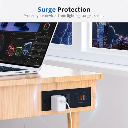 DOACE Space-Saving Recessed Power Strip with USB-C Fast Charging – Dual AC Outlets & Three USB Ports, 6 ft Cord for Effortless Connectivity in Home & Conference Settings – Clutter-Free, Efficient Power Solution for Modern Workspaces