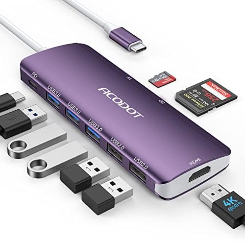 Acodot 9-in-1 USB C Hub: Ultimate 4 K HDMI Adapter with 3 USB 3.0 Ports, SD/TF Reader & 100 W Power Delivery – Stylish Purple Multiport Hub for Mac Book, HP, XPS & More – Boost Your Productivity with Seamless Connectivity and Fast Charging