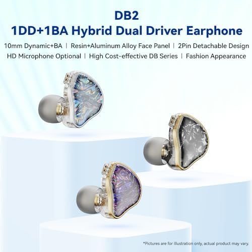 DB2 IEM Hybrid Earphones – Premium 1 BA & 1 DD In-Ear Monitors for Ultimate Sound Experience, Perfect for Gamers, Audiophiles, and Musicians – Stylish Purple Finish with Detachable 2-Pin Cable & 3.5 mm Connection for Enhanced Comfort and Performance