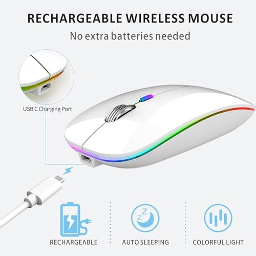 Uiosmuph G12 Slim Rechargeable LED Wireless Silent Mouse – Ultra-Portable USB Optical Computer Accessory with Type C Adapter for Seamless Compatibility and Noise-Free Operation in Blackish Green