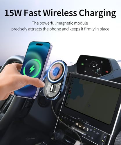 Wireless Charging car Phone Holder for Toyota BZ4X 2023-2025/Subaru Solterra 2023-2025 Accessories 8/12.3 inch Screen Fixed Clip,360° Rotation car Phone Mount Compatible with MagSafe – Enhanced Compatibility and Speed