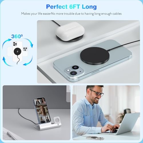 Elevate Your Charging Game with Our 15 W Magnetic Wireless Charger for i Phone 16 and More – 2-Pack with 6 FT Cable and 20 W PD Adapter for Ultimate Speed and Convenience – Strong Magnetic Grip, Intelligent Overcharge Protection, Perfect for Travel and Everyday Use – Compatible with i Phone Models 12 to 16, Plus, Pro, Max, and Air Pods Series – Experience a Seamless 3 X Faster Charging Solution and Stay Connected Anywhere, Anytime