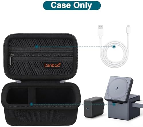 Canboc Premium Travel Case for Anker 3-in-1 Cube 15 W Max Fast Charging Foldable Wireless Charger – Portable, Durable, and Sleek Black Design with Integrated Zipper Mesh Pocket for USB Cable Storage – Essential Accessory for On-the-Go Charging Solutions
