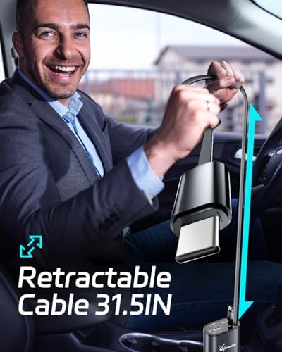 Ultimate 66 W Retractable Car Phone Charger – Fast Dual Type-C Charging Solution for i Phone 15/14, Samsung Galaxy S23+/S23/S22, i Pads – Tangle-Free Design for Efficient Multi-Device Power-Up in Cars and Trucks – Perfect Travel Accessory with Built-In Safety Features
