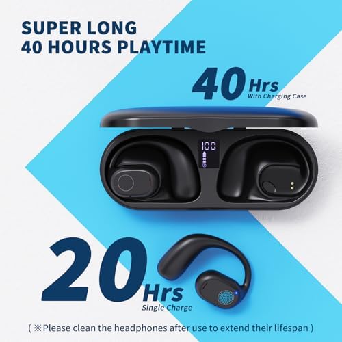 PSIER Wireless Sports Earbuds with Bluetooth 5.3 – Open Ear Headphones Featuring Digital Display Charging Case, 40 Hours Playtime, and Ergonomic Earhooks for Ultimate Comfort During Running, Walking, and Workouts – Enhance Your Audio Experience While Staying Aware of Surroundings