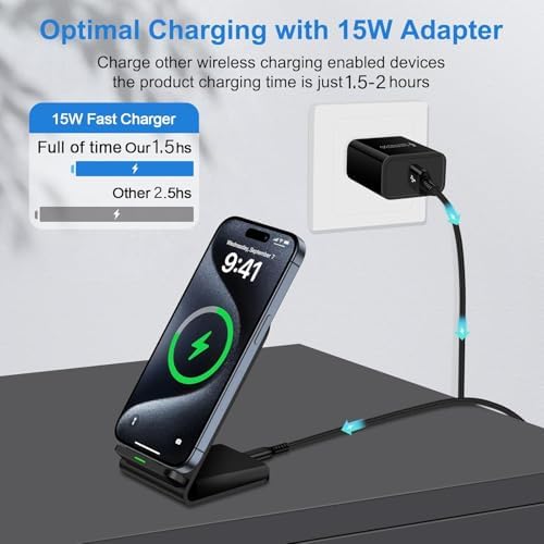 Fast Wireless Charging Dock for Motorola & Samsung Devices – 15 W Wireless Charger with QC 3.0 Adapter, Sleek Design for Edge 60, Edge 2024, Moto G Power 2025, Samsung S25 Series – Compact Phone Charging Solution for Home, Office, and Travel – Intelligent Safety Features to Prevent Overheating and Overcharging – Elevate Your Charging Experience with Enhanced Compatibility and Speed