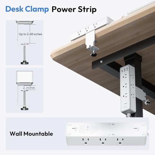 NTONPOWER 12-in-1 Desk Power Strip with 10 ft Extension Cord – 9 AC Outlets & 3 USB Fast Charging Ports, 1200 J Surge Protection, Wall or Desk Edge Mountable for Optimal Workspace Efficiency, Compatible with 2.68″ Tabletops – Enhance Your Productivity & Device Safety