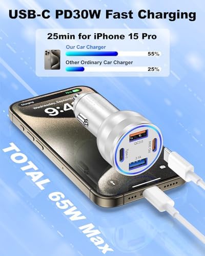 Agtray 2 Pack 65 W Fast USB-C Car Charger – Dual Port PD3.0 & QC3.0 Cigarette Lighter Adapter for i Phone 16, 15, 14, 13, 12 Pro Max, i Pad, Galaxy S25, S24, S23 – Multi-Device Rapid Charging with Enhanced Compatibility for On-the-Road Convenience