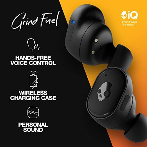 Skullcandy Grind Fuel Wireless Earbuds – Bluetooth Headphones with 40-Hour Battery Life, Noise-Isolating Comfort, and Wireless Charging Case – Customizable Audio via Skull-i Q App – True Black/Orange – Perfect for Music Lovers on the Go