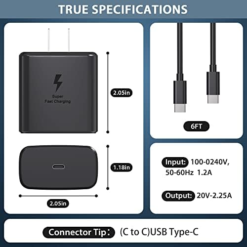 45 W Ultra-Fast USB C Charger Set for Samsung Galaxy Devices – 3-Pack with 6 ft Cables – Optimal Charging Solution for Galaxy S25/S24/S23/S22/Note 10 – Enhanced Safety Features for Home & Travel Use – Maximize Your Device’s Efficiency and Convenience