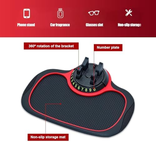 Car Phone Holder with Anti-Slip Mat, Muti-Purpose Dashboard Protection Pad, 360° Rotatable Cell Phone Holder with Temporary Parking Number, Universal Car Phone Mount for Most Cars (Black) – Enhanced Compatibility and Speed