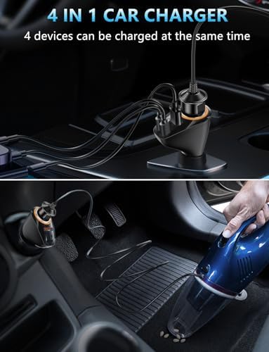 170 W 4-in-1 USB C Car Charger – High-Speed Multi-Device Cigarette Lighter Adapter with Dual USB Type-C PD Ports and 3 USB-A Ports for i Phone 16 Pro Max, 15 Plus, i Pad Pro, GPS – Ultimate Fast Charging Solution for 12 V/24 V Vehicles