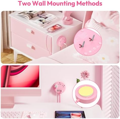 Chic NTONPOWER Pink Power Strip with 5 ft Flat Extension Cord – 3 AC Outlets, 2 USB-C, 2 USB-A Ports – Wall Mountable & Space-Saving Design for Home, Dorm & Travel – Enhanced Charging Compatibility for Stylish Electronics Management