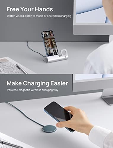 JSAUX Magnetic Wireless Charger – Sleek Silver Fast Charging Pad for i Phone 16 Series, Mag Safe-Compatible with Superior Magnetic Alignment for Efficient Power Delivery, Portable Design for Home & Travel Use, Essential i Phone Accessory for Stylish Charging Solutions