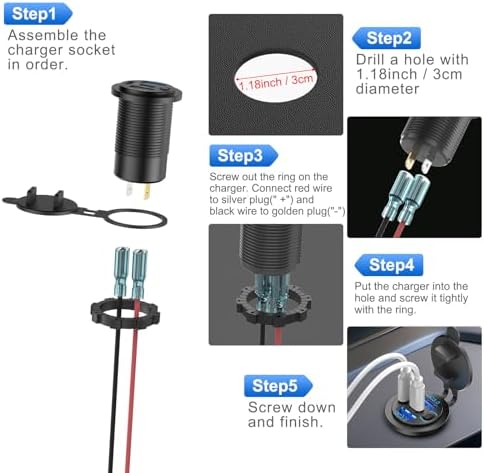 78 W 4-Port 12 V USB Car Charger – Super Fast Dual PD3.0 & QC3.0 Charging for Cars, Boats, and RVs – Waterproof Multi-Device USB Outlet for Quick Connectivity on the Go – Ideal Cigarette Lighter Replacement for All Adventures