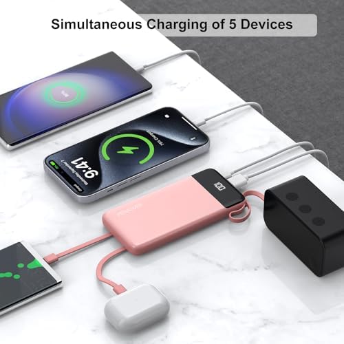 Ultimate 10000 m Ah Portable Power Bank with Built-in Charging Cable and LED Power Indicator – Travel-Ready External Battery Pack for i Phone 16/15, Samsung S22, and Android Devices – Unmatched Compatibility and Rapid Charging for On-the-Go Lifestyles