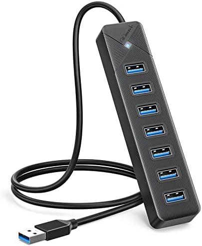 Boost Your Connectivity with the PG7 U 7-Port USB 3.0 Hub – High-Speed Multiport Docking Station for PCs, PS4, PS5, Xbox & More – 5 Gbps Data Transfer, USB-C Power Input, and 3.3 ft Cable for Ultimate Flexibility – Sleek Black Design Perfect for Gaming and Workstations