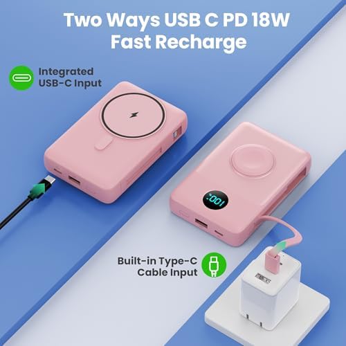Ultimate 6-in-1 Magnetic Portable Charger, 10800 m Ah Power Bank for i Phone – Features Integrated Cables, Wireless Charging for Apple Watch, Smart LCD Display, and 25 W PD Fast Charging – Perfect Travel Accessory for All Devices with Enhanced Safety Features and Compatibility for i Phone 12 to 16 Series
