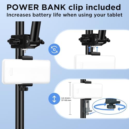 Transform Your Performance with LZSIG’s Adjustable Tablet & Power Bank Mount Holder for Mic Stand – Universal Compatibility for 4.7 to 13.5-Inch Devices, Perfect for Musicians and Content Creators – Enhance Stability, Accessibility, and Device Charging During Live Shows and Recording Sessions
