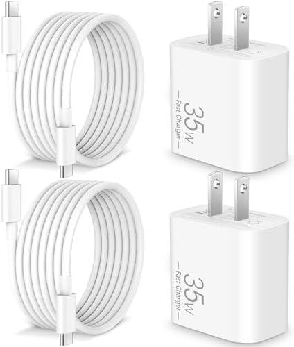 Dual 35 W Type C Fast Charging Power Adapter Set with 6 FT USB-C Cable – Optimized for i Phone 16, i Pad Pro, and Mac Book for Effortless On-the-Go Power Solutions and Rapid Recharge Capabilities