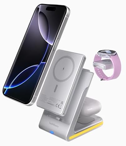 3-in-1 Magnetic Wireless Charging Station for i Phone & Samsung – Portable 5000 m Ah Power Bank, Multi-Device Charger for Apple Watch, Galaxy Watch & Air Pods – Fast Charging with Safety Features – Ideal for Home & Travel