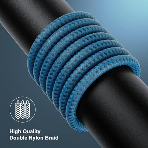 Essri 10 FT Nylon Braided i Phone Charger Cord 2-Pack – Fast Charging Lightning Cable for i Phone 14, 13, 12, 11, X, XS, XR, and 15 – Durable Blue 10 Foot Charging Solution for Ultimate Convenience and Style