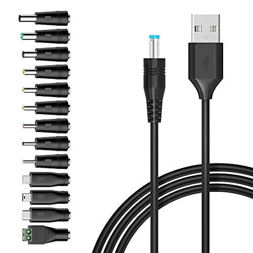 Universal 5 V DC Charging Cable by Belker – USB to DC Power Cord with 14 Interchangeable Plug Adapters for Enhanced Device Compatibility and Fast 3 A Charging – Ideal for Home, Office, and Travel Use
