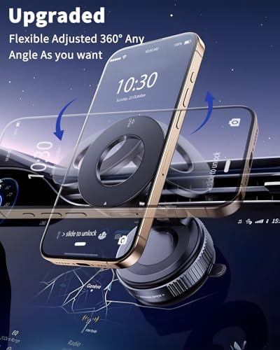 2025 Upgraded Vacuum Magnetic Phone Holder, Car Phone Holder for Magsafe [89+LBS Suction & 2800gf Magnetic] Suction Cup 360° Adjustable Phone Mount Car Truck Accessories for Women Men – Enhanced Compatibility and Speed